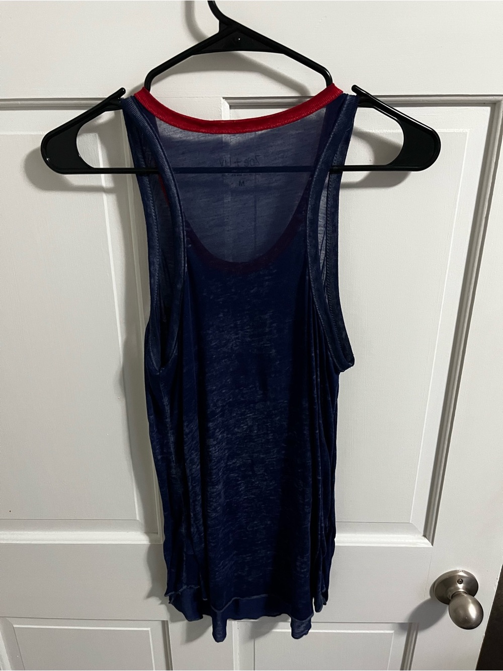 Zoe + Liv Navy Sleeveless Tank with American Flag and Red Trim - Picture 2 of 3